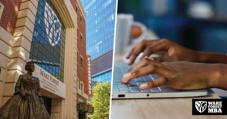 Shows one side of the image as the Charlotte Center, and the other side as someone using a laptop to visualize the flexibility.