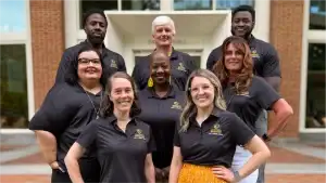 Students getting a picture taken