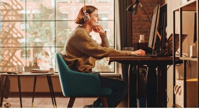 woman sitting at desk