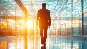 Person walking down a hallway