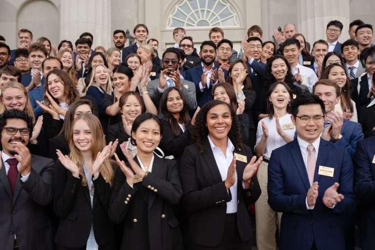 WFU School of Business happily welcoming students with applause.
