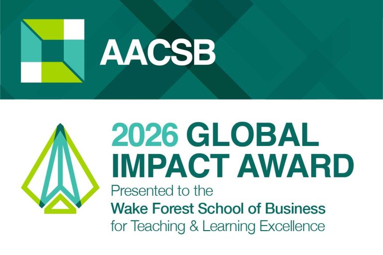 Graphic recognizing Wake Forest Business's AACSB Global Impact Award.