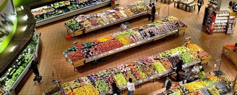 overview of supermarket fruits and vegetables.