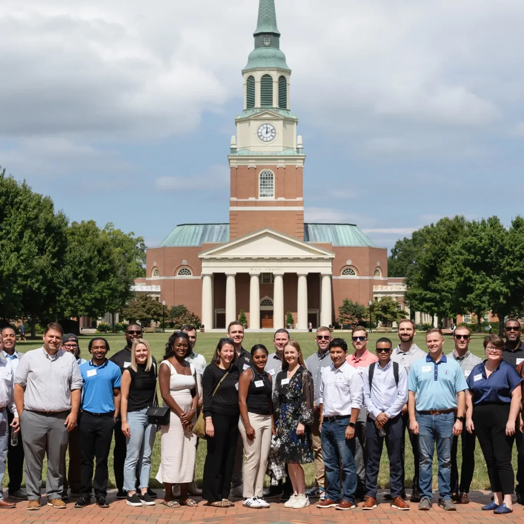 Students standing in front of Wait Chapel