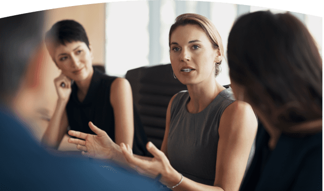 People are talking in a meeting