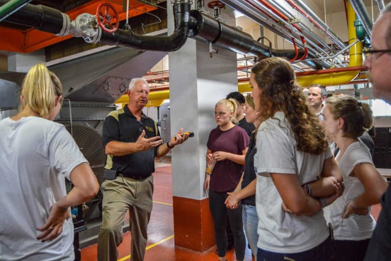 Wake Forest students are introduced to sustainability efforts at the campus's main heating plant.
