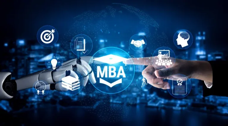 A graphic representing the intersection of AI and human input for a MBA degree