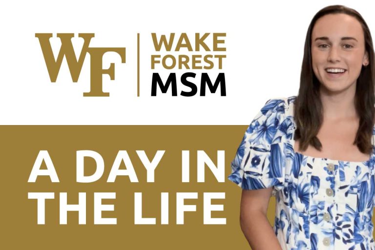 A video thumbnail graphic for A Day in the Life of a Masters of Science in Management student. This version of the graphic is sized to 4:3 aspect ratio.
