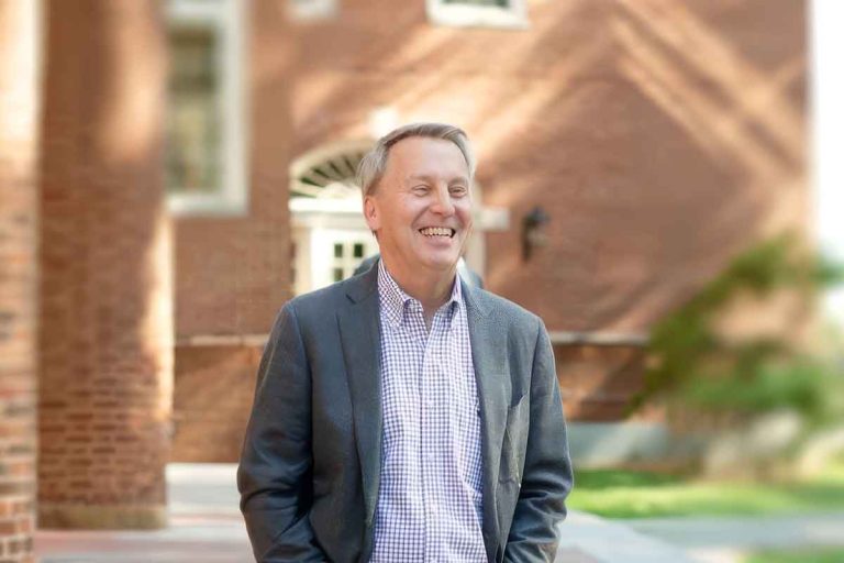 Jeff Camm standing outside Farrell Hall